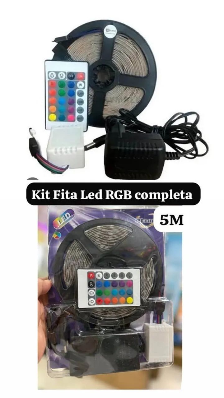 Kit Fita LED RGB 5 Metros Completo | Controle Remoto | Fonte Inclusa | Iluminação Decorati