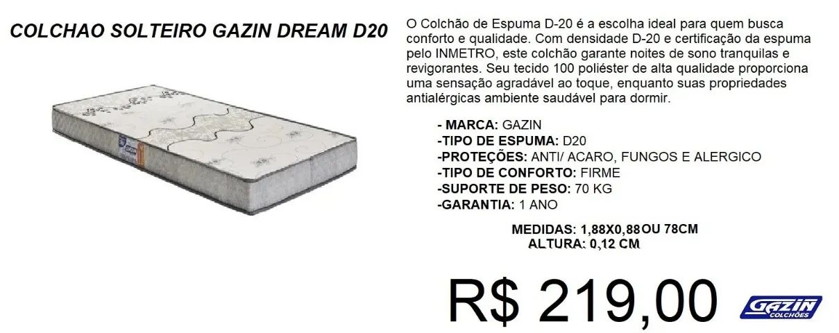 Colchão solteiro d D20 Selado -  Corre aproveitar