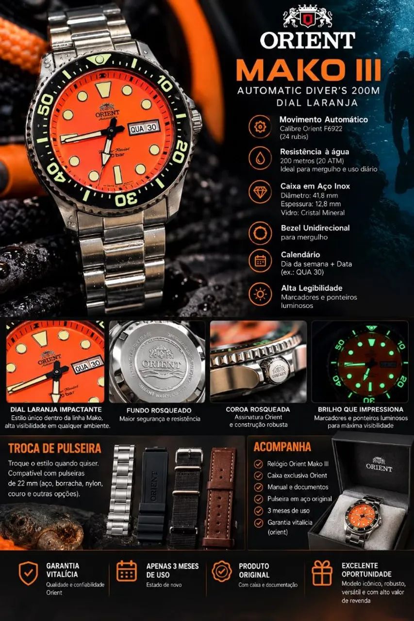 Relógio orient mako III automático
