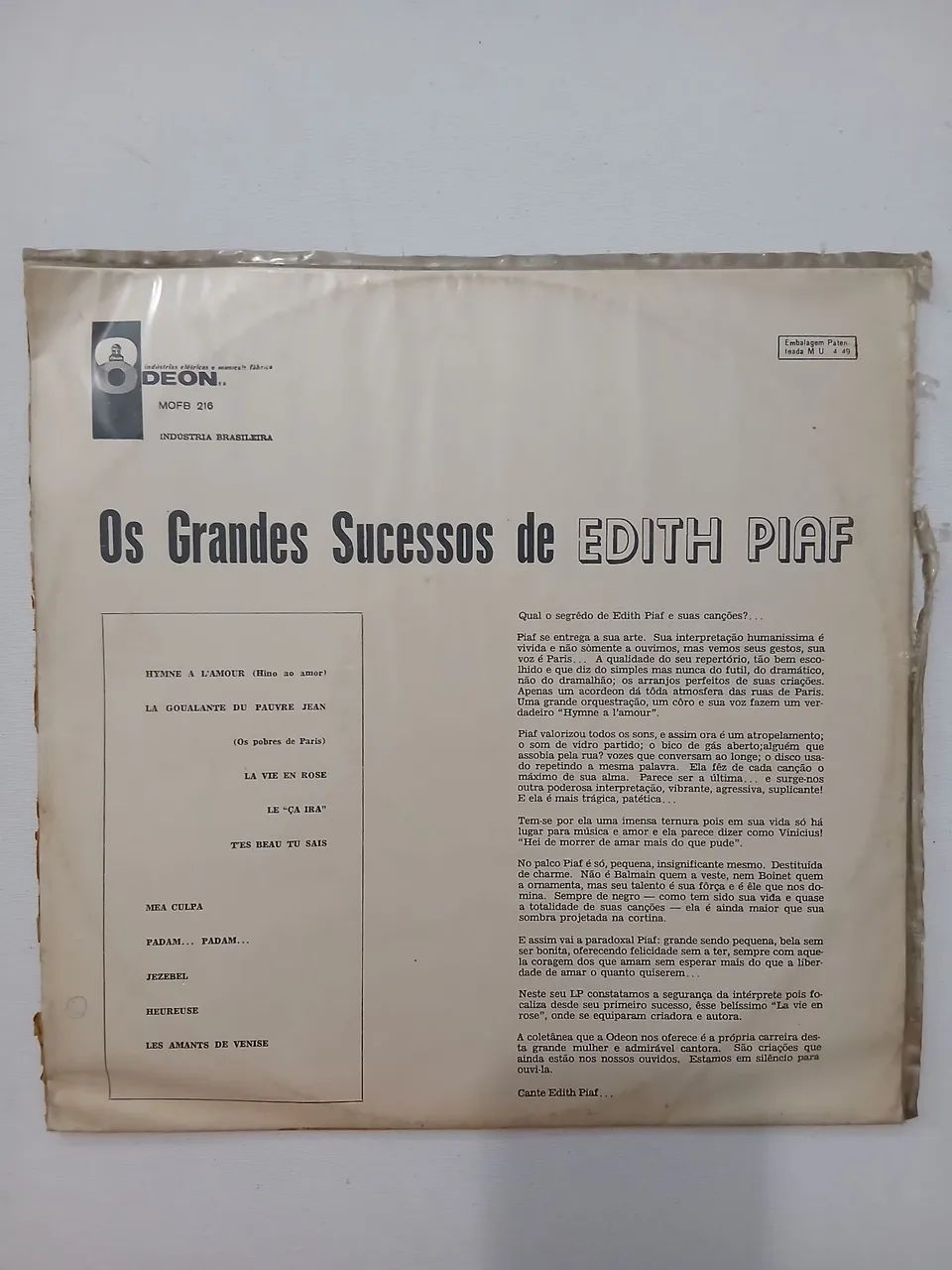 Lp os grandes sucessos de edith piaf 1962 mono usado - Foto 2