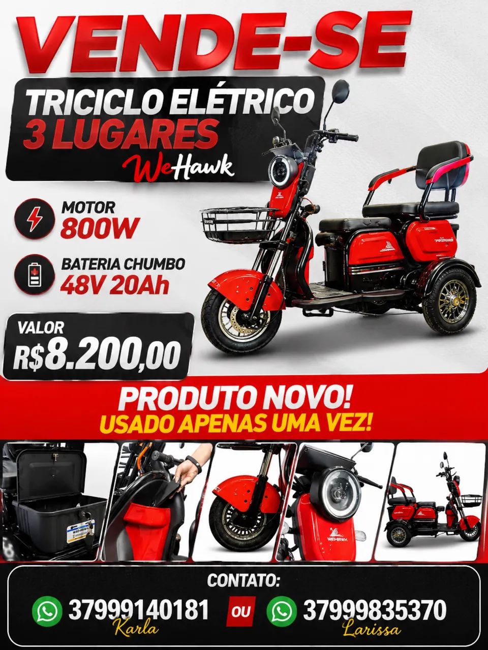 Triciclo Elétrico 3 lugares WeHawk 