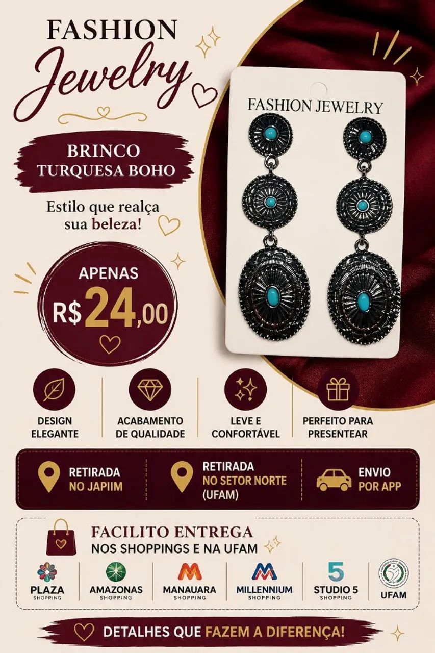 Brinco Turquesa Boho
