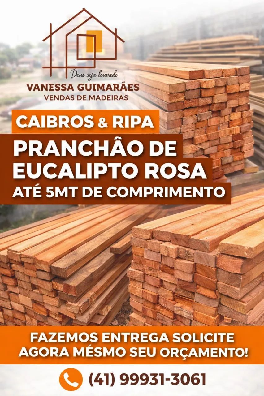 Caibros, Ripas e Pranchão de Eucalipto Rosa - Até 5m