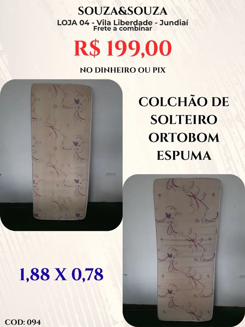 Colchão de espuma solteiro 