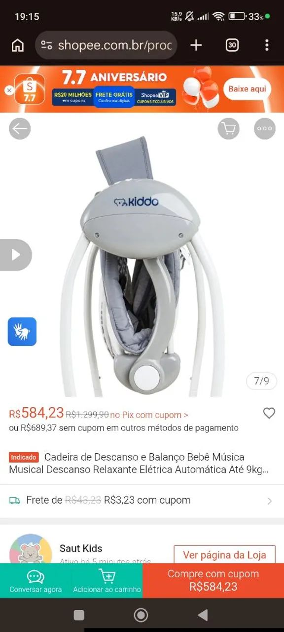 CADEIRA DE DESCANSO COM BALANÇO -  KIDDO - Foto 3