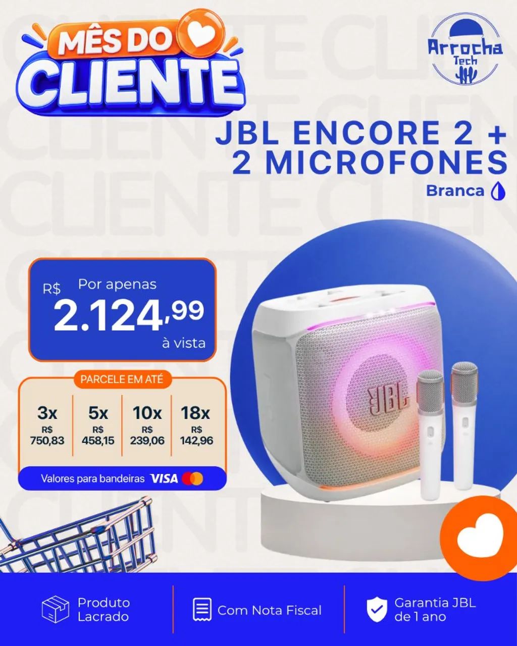 Jbl encore 2 + 2 microfones branca 