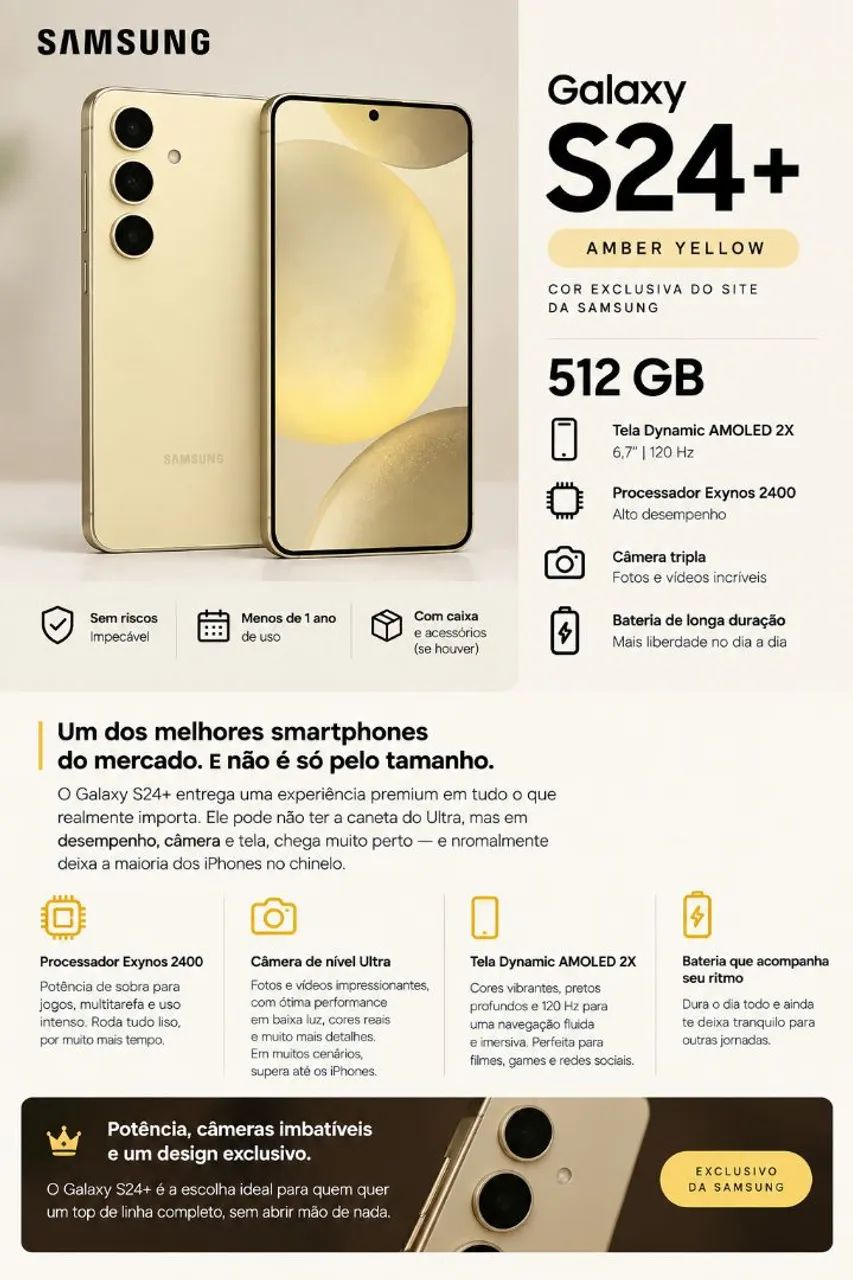 Galaxy s24 plus 512gb amber yellow exclusivo dourado sem nenhuma
