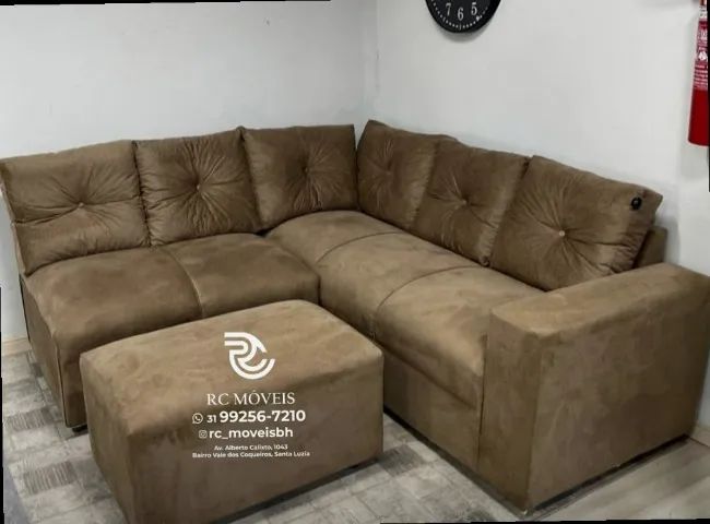 Sofá de Canto com Puff Material suede D33 Confortável Direto da Fábrica - Foto 2
