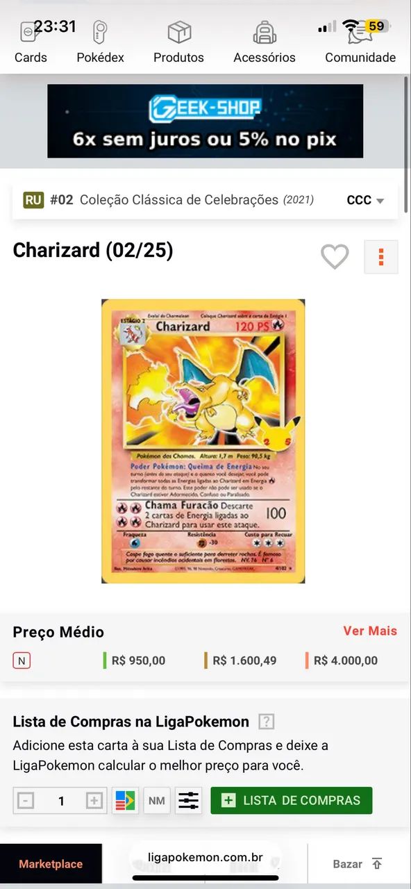 CHARIZARD 02/25 (25 anos)