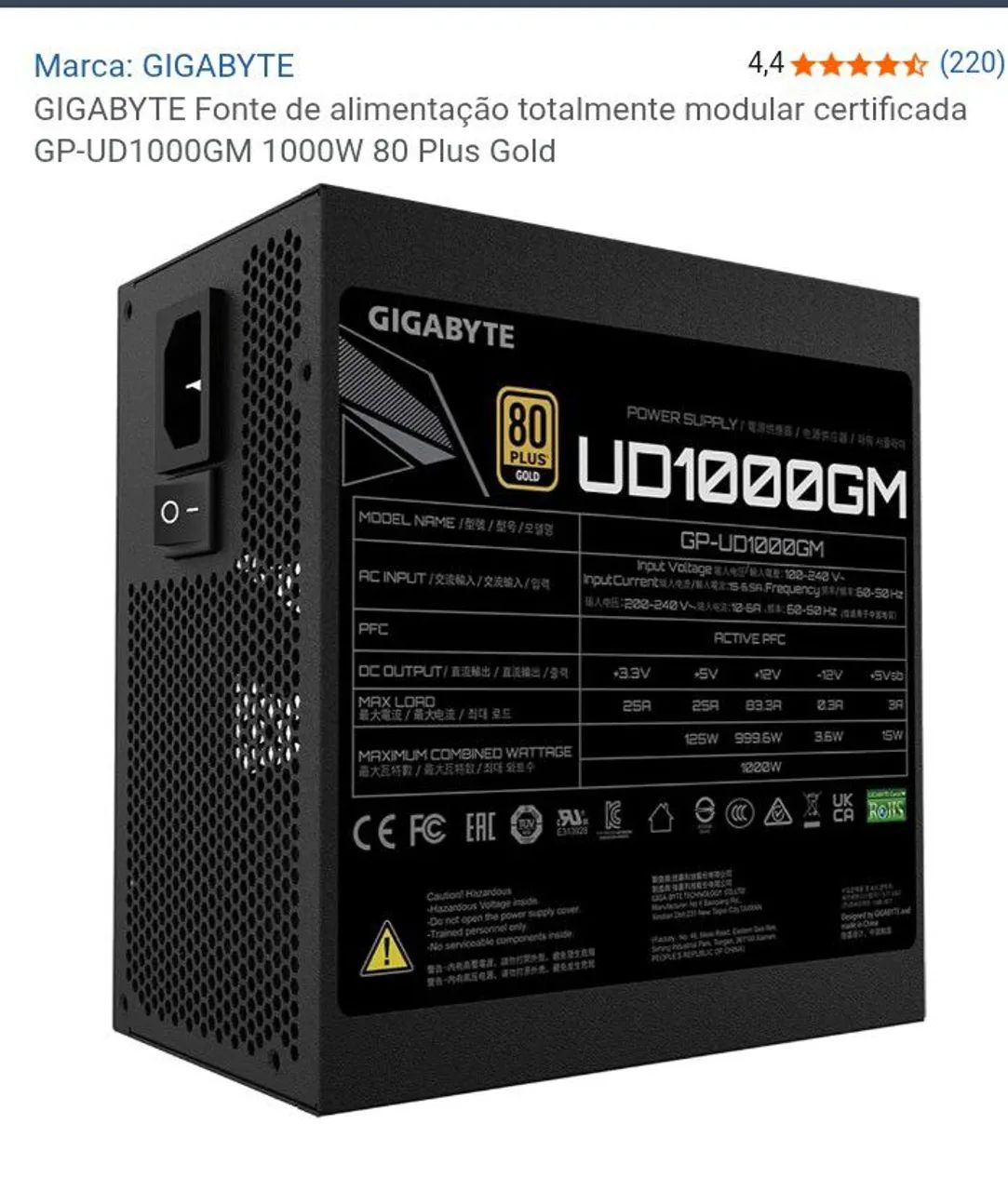 Fonte 1000w gigabyte Gold modular  - Foto 3