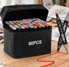 Conjunto de canetas Coloridas Ponta Dupla 80pçs com Estojo