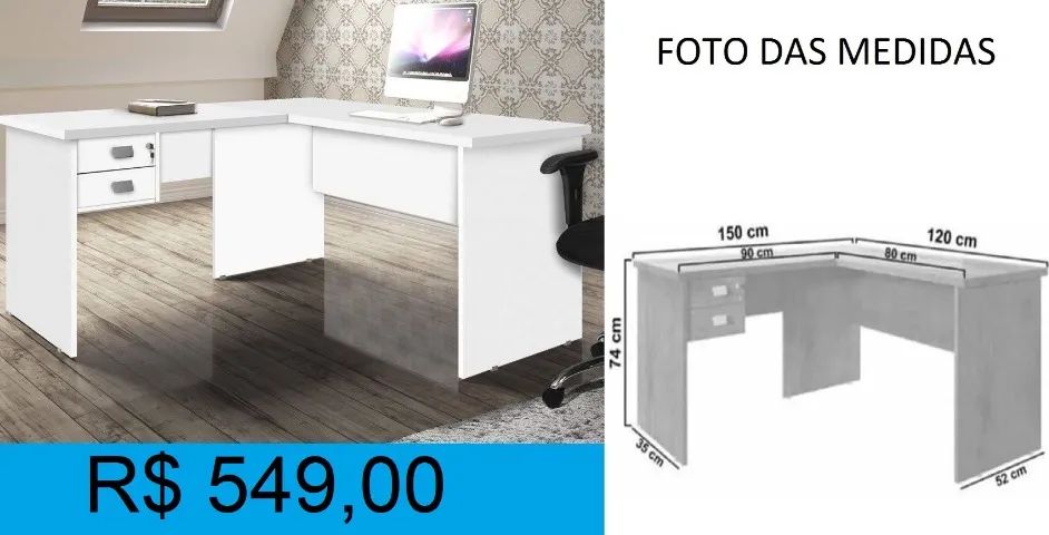 Mesa de escritorio em L - Entrega e montagem GRATIS  - Foto 2