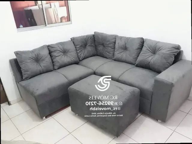Sofá de Canto com Puff Material suede D33 Confortável Direto da Fábrica - Foto 3