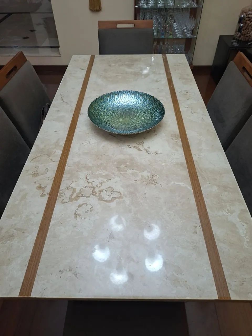 Mesa de jantar 6 cadeiras mármore travertino.Ótimo  estado - Foto 2