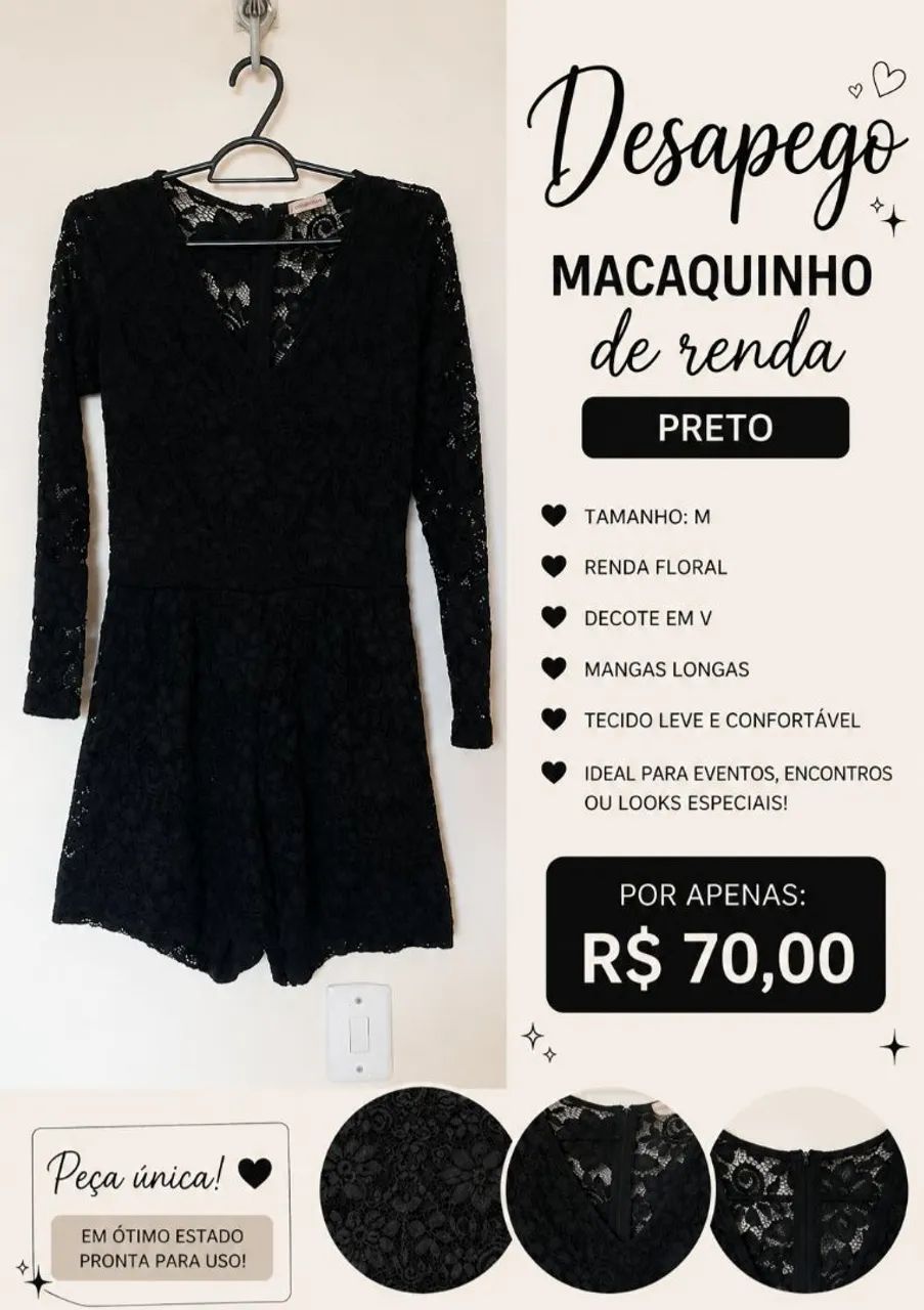 Macaquinho preto de renda . Ótimo estado.