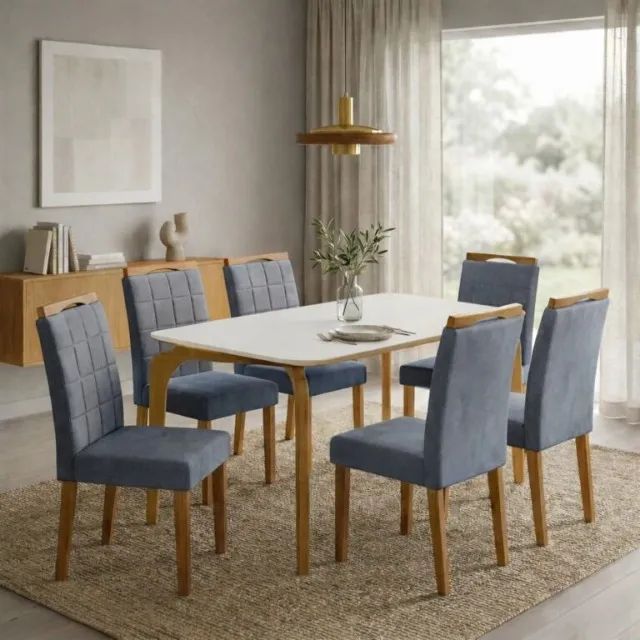 MESA CAPRI 1,60M  6 CADEIRAS  100% MDF. PRONTA ENTREGA.