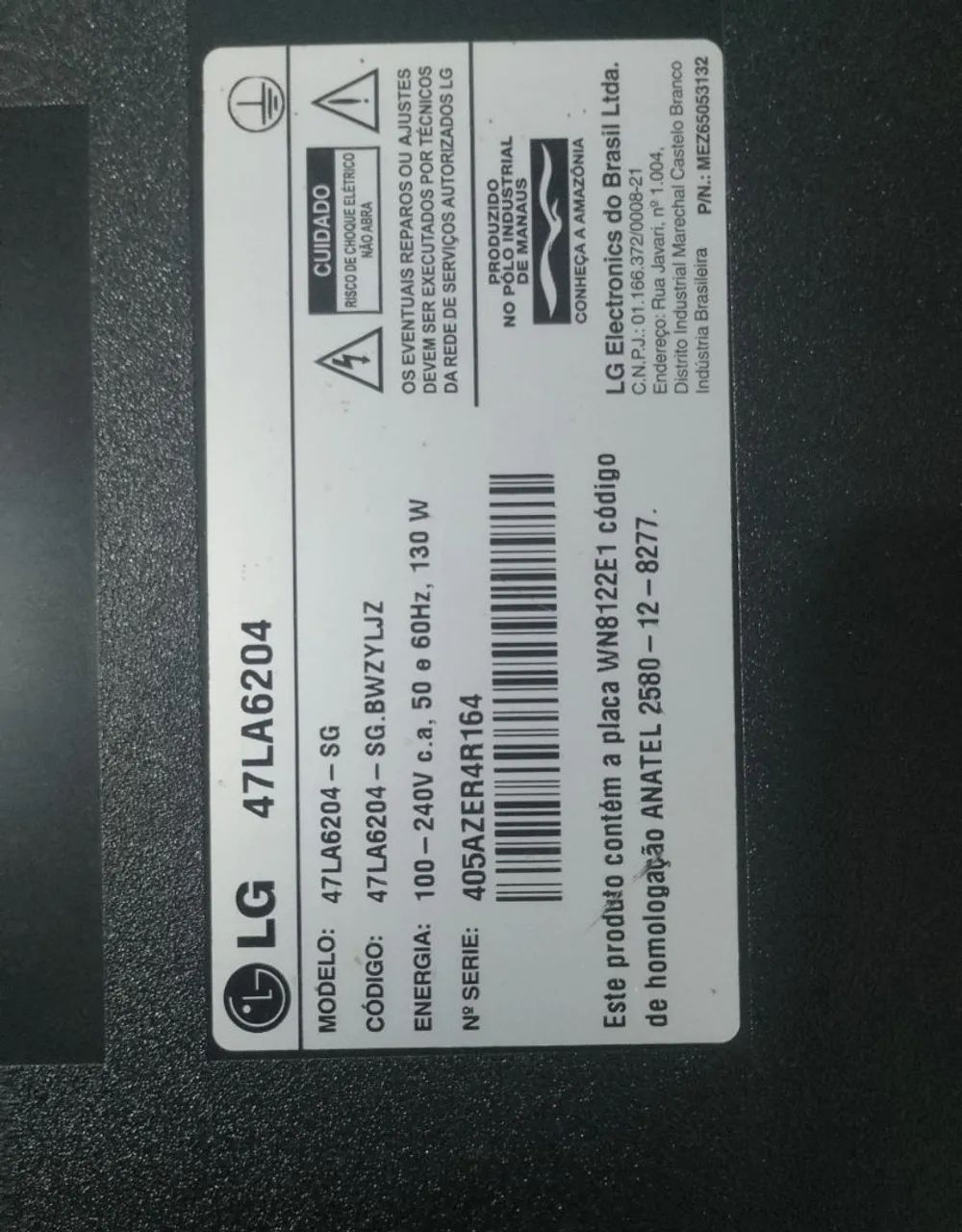 TV LG 47' com defeito 