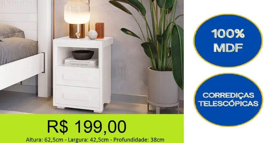 Mesa de cabeceira duas gavetas 100% mdf - a pronta entrega 