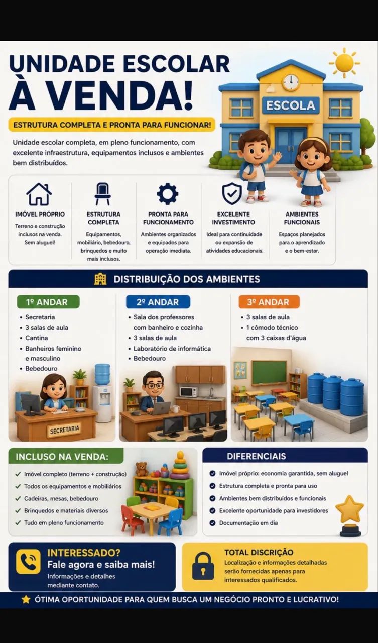 Unidade Escolar Completa à Venda | Imóvel Próprio | Pronta para Funcionar