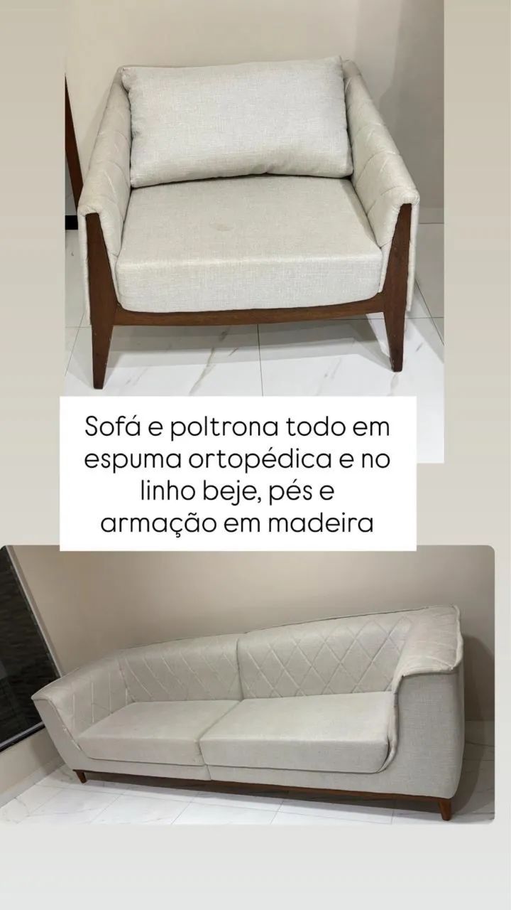 Sofá e poltrona premium de linho 