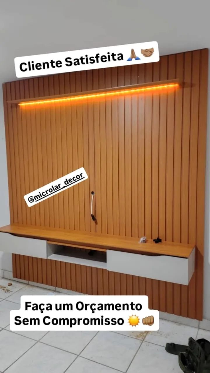 Painel Ripado com LED 2,40m Largura - Entrega e Monta 