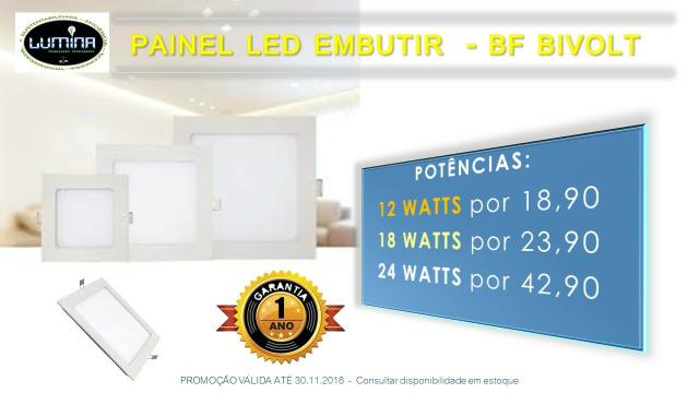 Painel led 30cm embutir branco frio