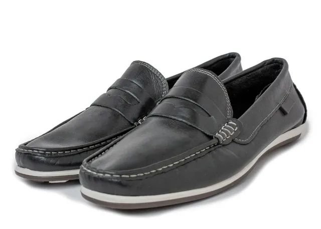 Mocassim Preto Couro Com Gravata de Couro Masculino Driver Ref 2000