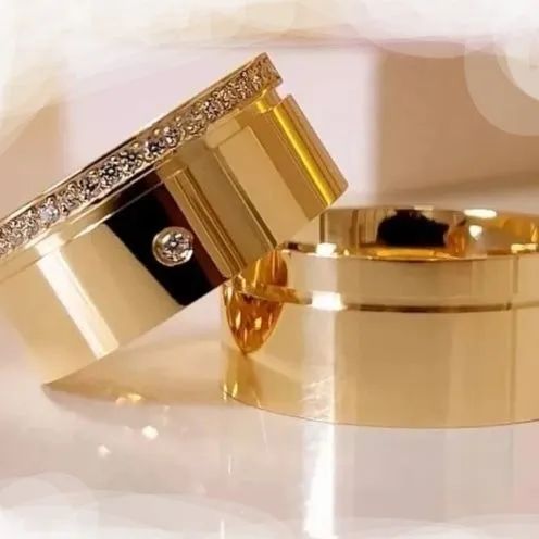 Alianças Casamento Moedas Antigas Personalizadas Luxo Cor ouro com Pedra - Foto 5