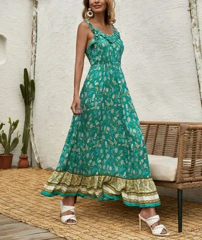 Vestido Boho longo de viscose estampado importado NOVO - Foto 2