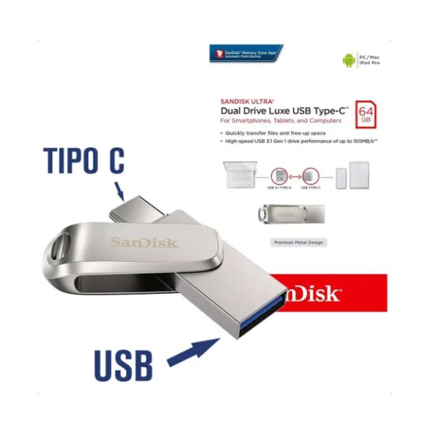 PEN DRIVE 64 GB USB 3.0 / TIPO C SANDISK OTG PARA ANDROID - Foto 5