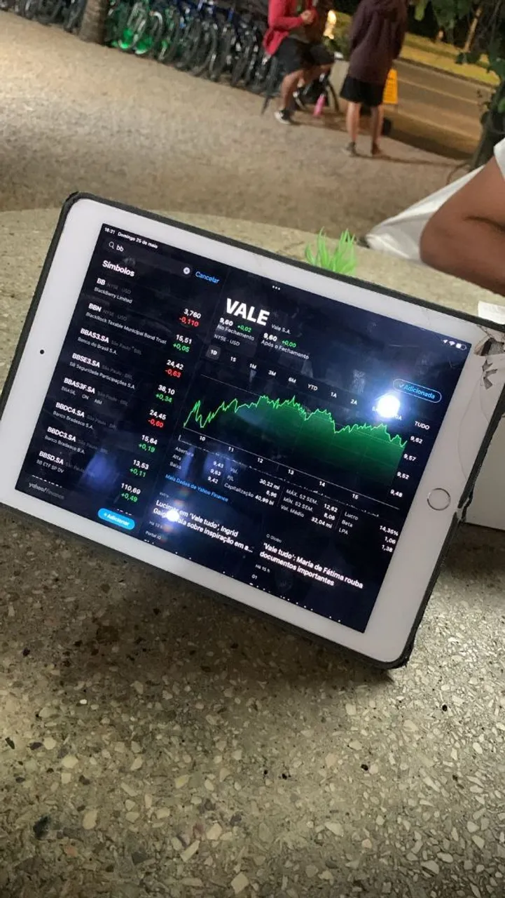iPad com tela grande e gráficos financeiros