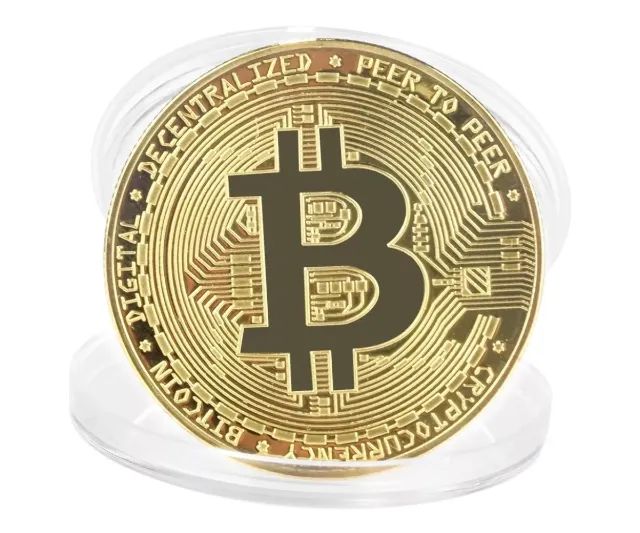 Linda Moeda Física Bitcoin Dourada Para Colecionadores e Entusiastas de Criptomoedas