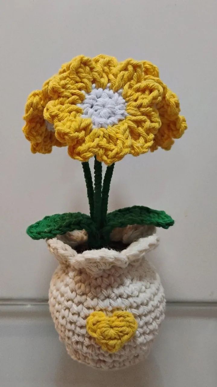 Vaso com flores de crochê  - Foto 2