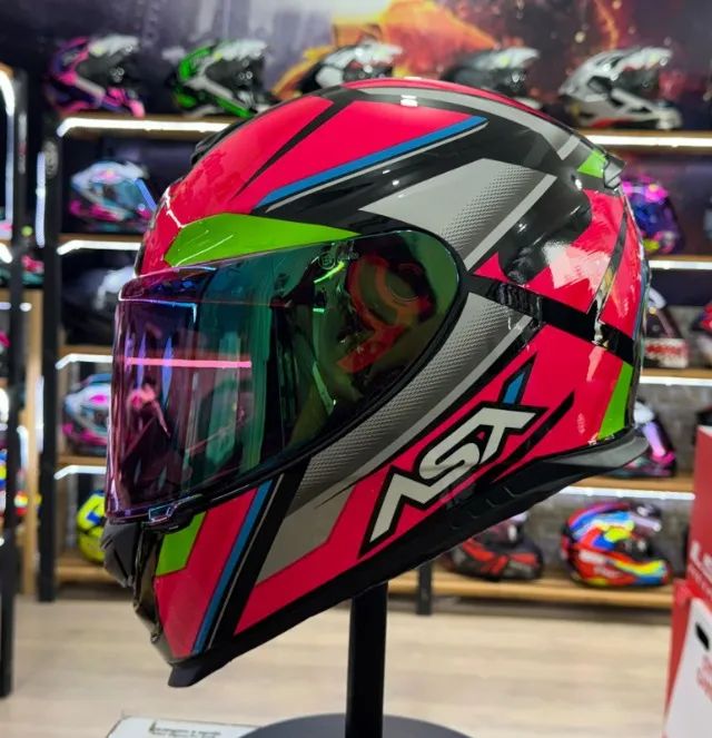 Capacete ASX Eagle Explorer, Preto / Rosa / Prata, CARTÃO 12X - Foto 3