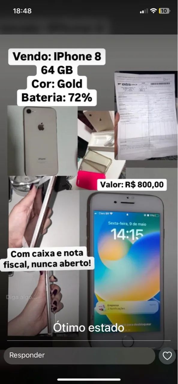 iPhone 8 rose única dona nota fiscal e caixa nunca aberto 