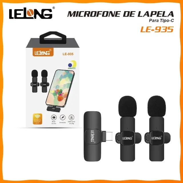 Microfone de Lapela S Fio Duplo Tipo-c Lelong Le-935 (Entrega Grátis)