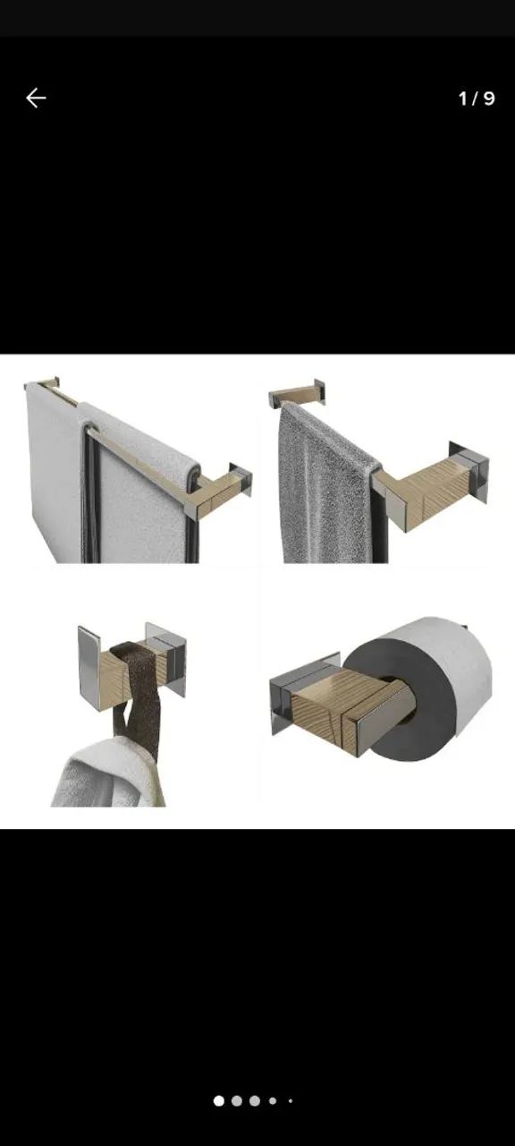 Kit de Acessórios para Banheiro - Toalheiro, Porta Papel Higiênico e Gancho