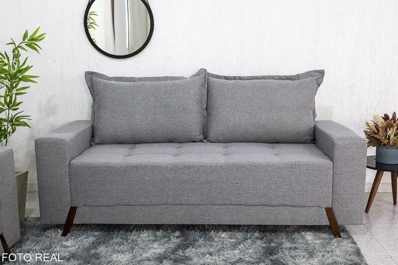 Conjunto Sofás 2 e 3 Lugares Linho Cinza Molas Bonnel D28  - Foto 2