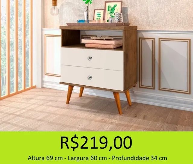 MESA DE CABECEIRA DUAS GAVETAS COM ESTILO RETRÔ