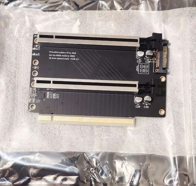 Placa de expansão riser PCIe 3.0 de 16x full com duas entradas de 8x full e blindada