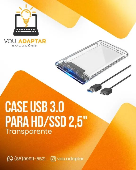 Case 3.0 Transparente para HD/SSD de 2,5" pc notebook computador desktop