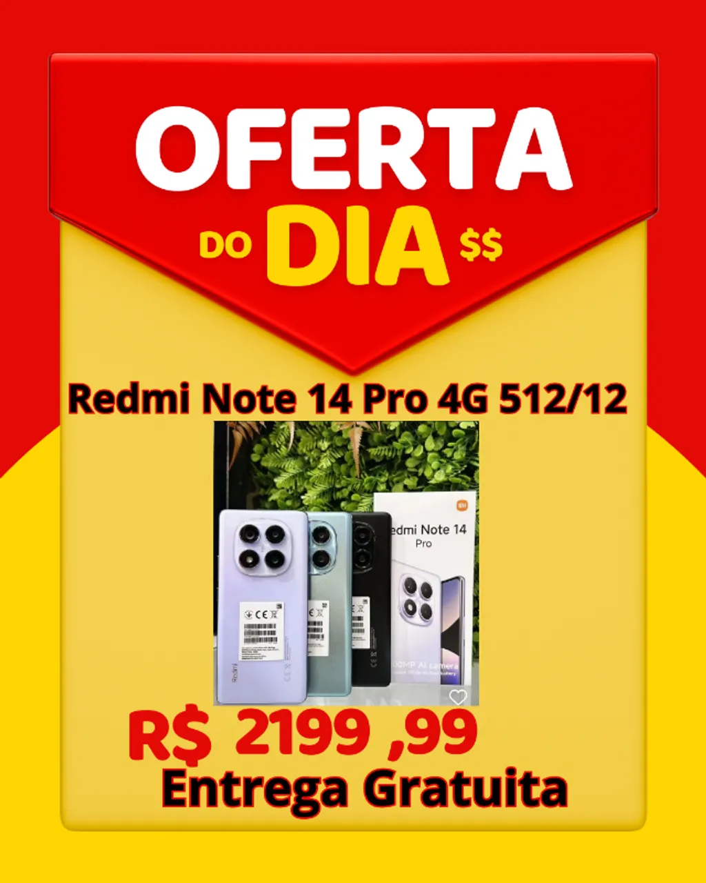 Celular redmi note 14 pro(4g)nfc 512gb+12gb ram novo preto lilás azul entrega grátis