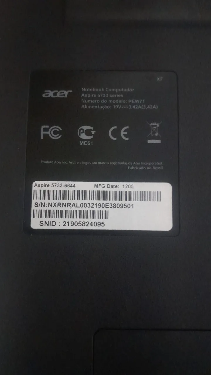 Notebook Acer Aspire 5733 series