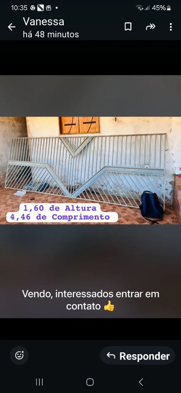 Vendo Grade de ferro 1,60 de altura e 4.46 de comprimento