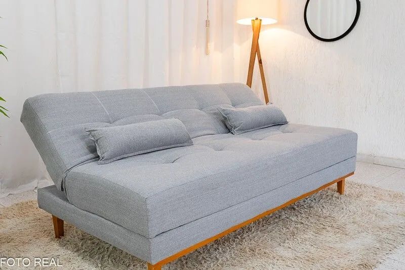 Sofá Cama Casal 180cm Linho Cinza Molas Bonnel Sofá 3 Lugares - Foto 4