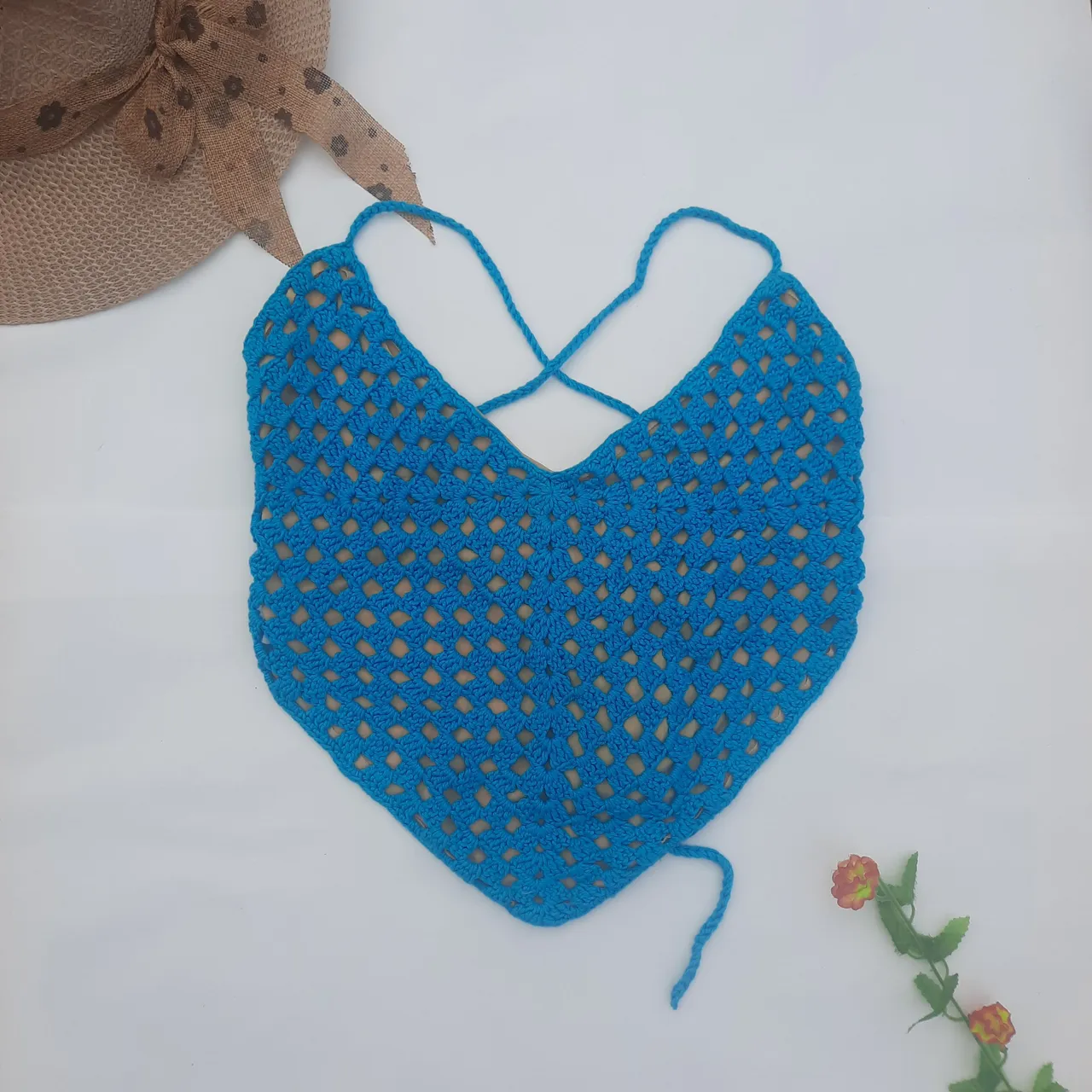 Top Crochê Azul Feito à Mão - Moda Praia