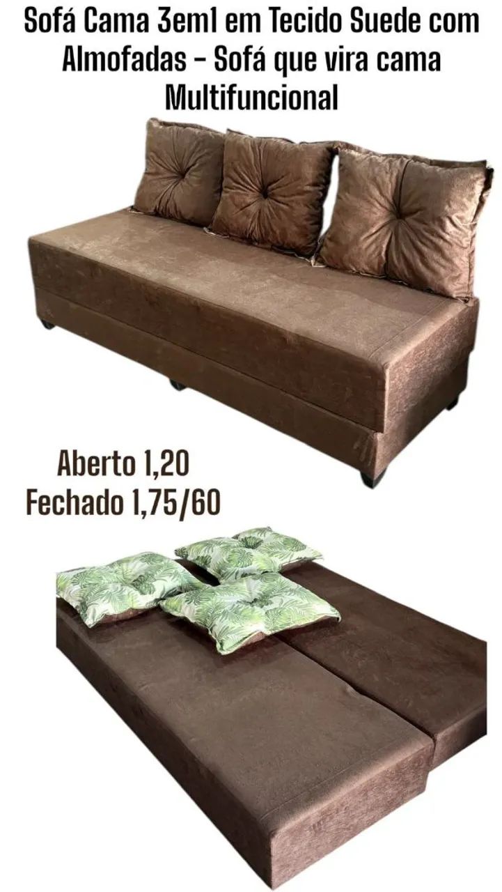 Sofá Cama 3em1 em Tecido Suede com Almofadas - Foto 5