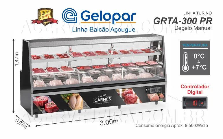  Balcão Expositor Frigorífico Avícola BANDEJA S/Dep GRTA-300PR 3m 220V Gelopar - Foto 2
