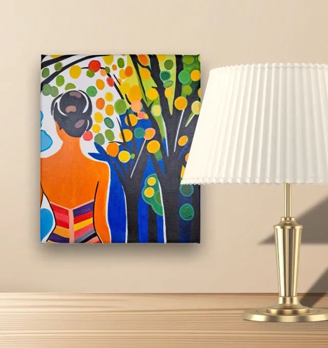 Mini Quadro de Garota Árvore Colorida