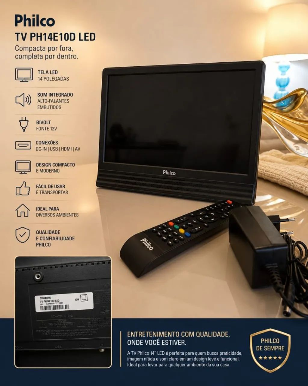 TV Philco 14? LED PH14E10D com controle e fonte
